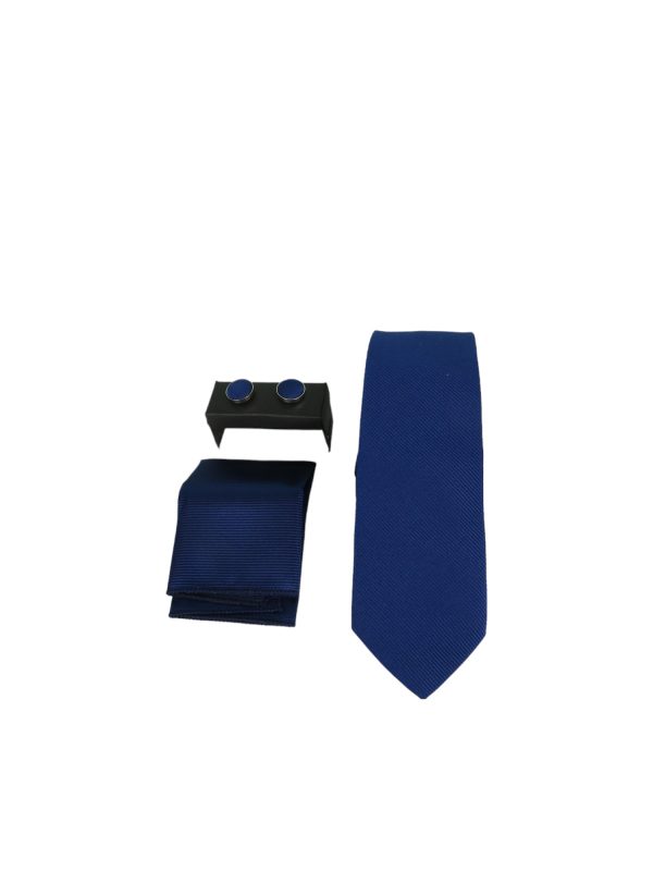 PRIVATO 194-Σ Σετ Ανδρική Μεταξωτή Γραβάτα Με Μαντίλι Και Μανικετόκουμπα Μπλε Ρουά 5
